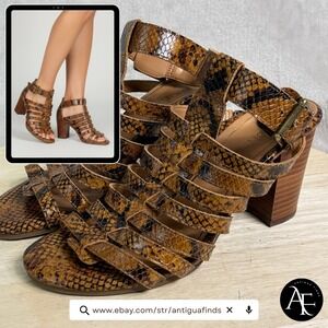 Vionic Sami Boa Brn. Snakeskin Embossed Leather Gladiator Block Heel Sandals 6.5
